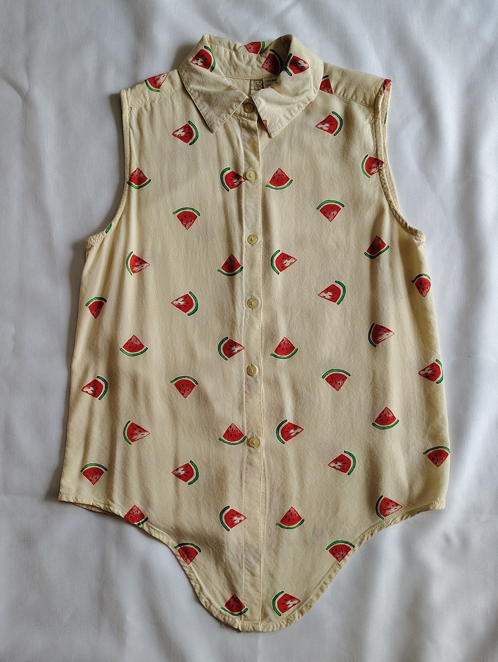 Japna Women's Blouse Size XS Cream And Watermelon Print Sleeveless Button Down